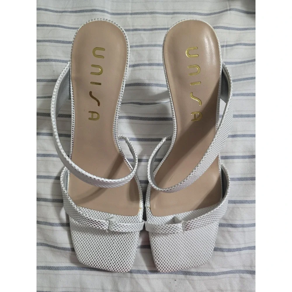 Unisa Women's White Silver Uncamia Kitten Heel Pump Stiletto Sandals - 8M